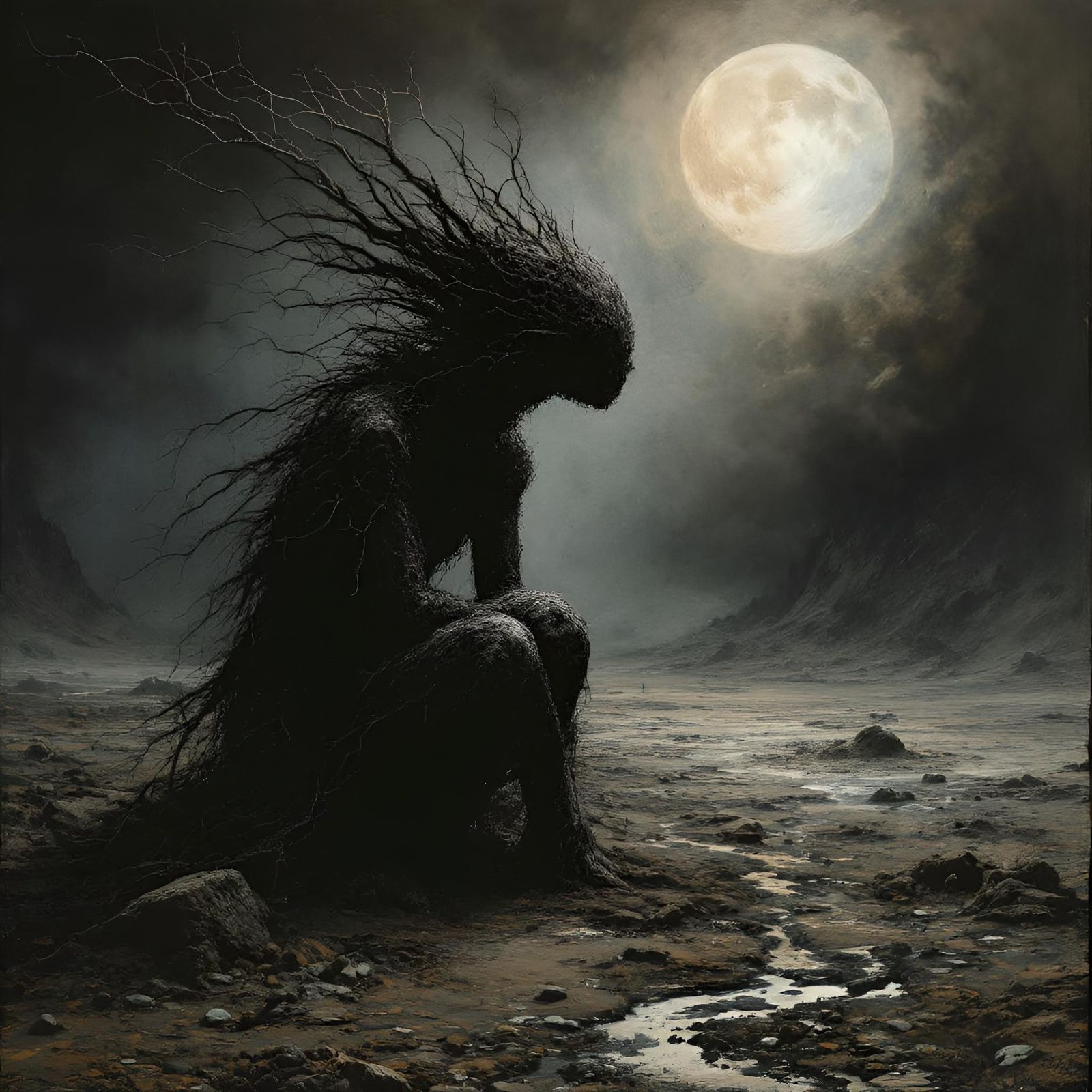 Surreal Witch in the Night, Abstract Expressionist Art