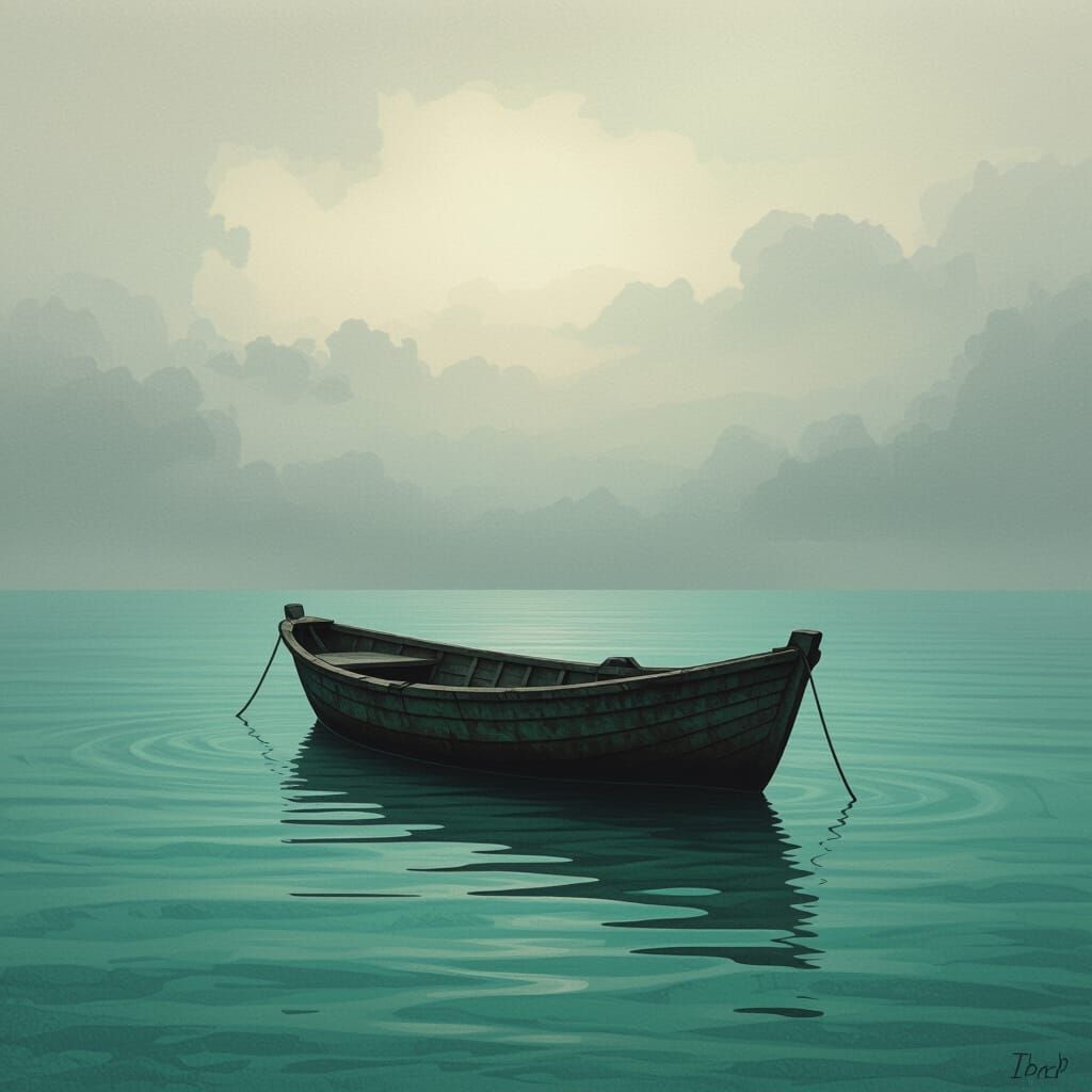 Boat Crying in Calm Sea: Surrealist Art