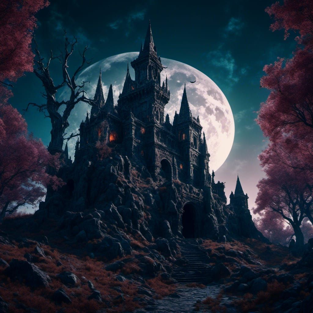 Ruined Castle in Dark Fantasy Style