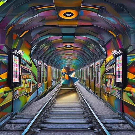 Cubistic Woman in Subway: Gothic Street Art