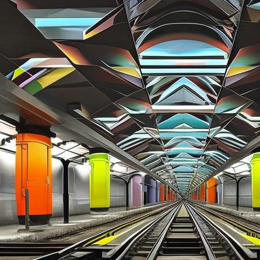 Cubistic Woman in Subway: Glitchcore Retrowave Art