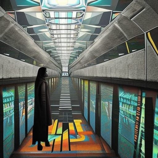 Cubistic Woman in Subway: Gothic Art and Graffiti