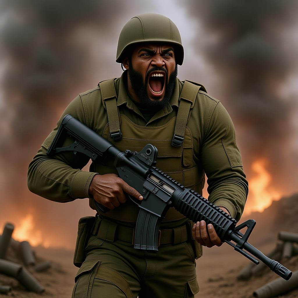 Dramatic Military Man in Minefield: Cinematic Film Still