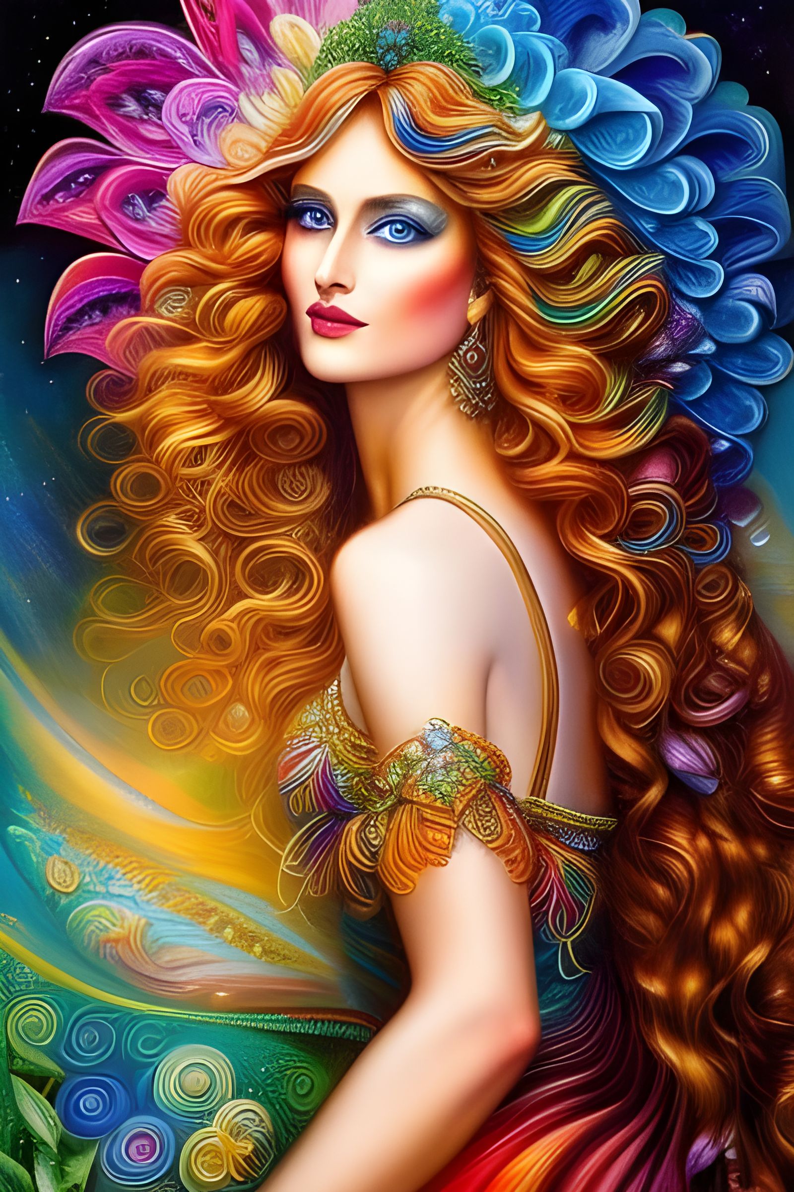Rainbow Goddess Illustration in Hyperrealistic Style