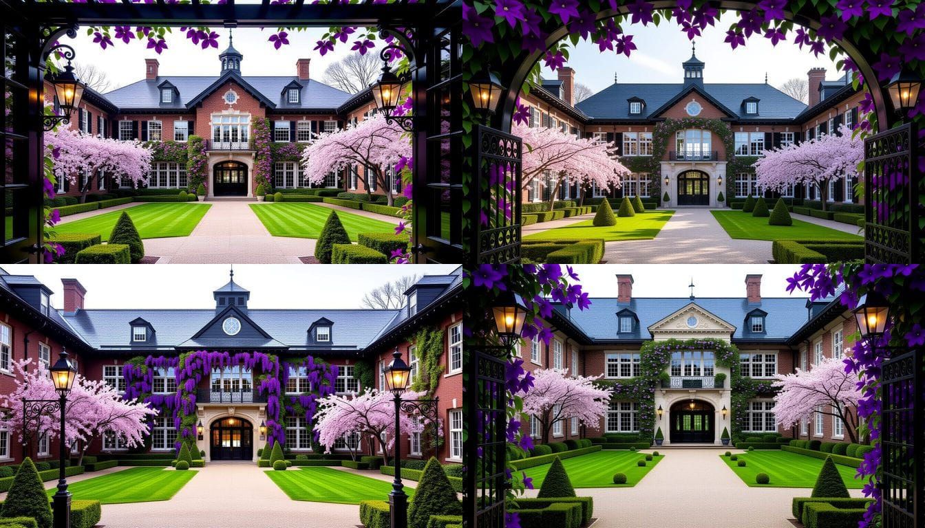 Enchanting "B" Shaped School Draped in Purple Clematis