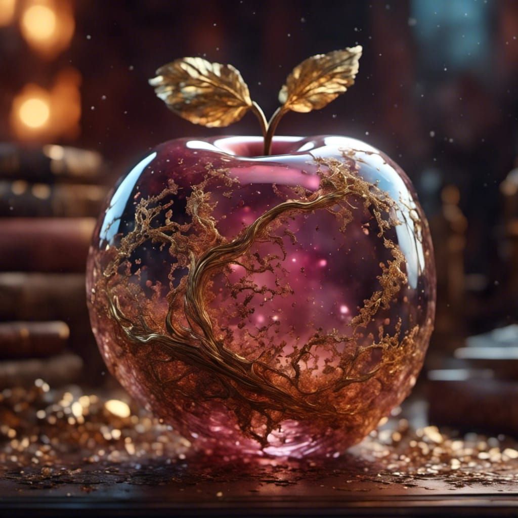 Glass Apple with Gold: Epic Digital Painting