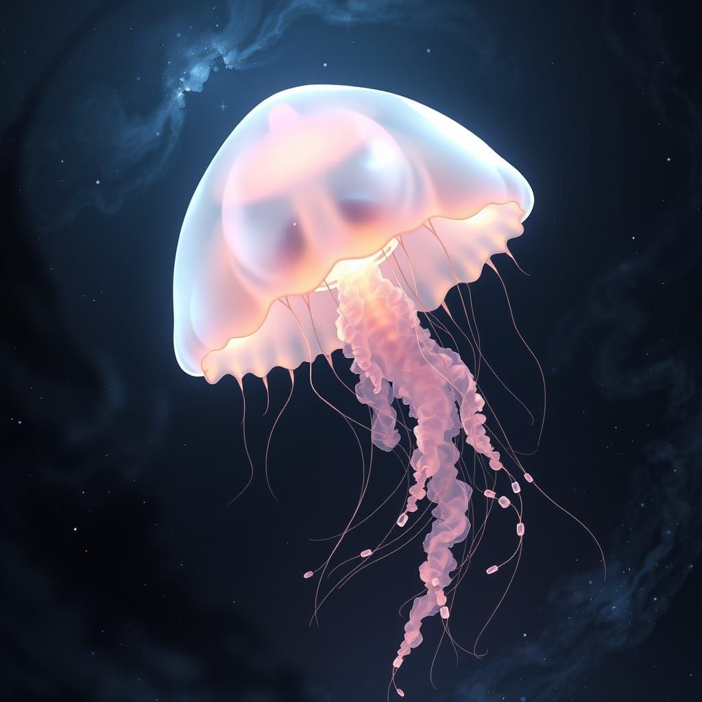 Bioluminescent Jellyfish Drifting Through Starry Space