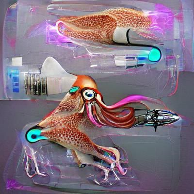 Bioluminescent Squid in Biopunk Style