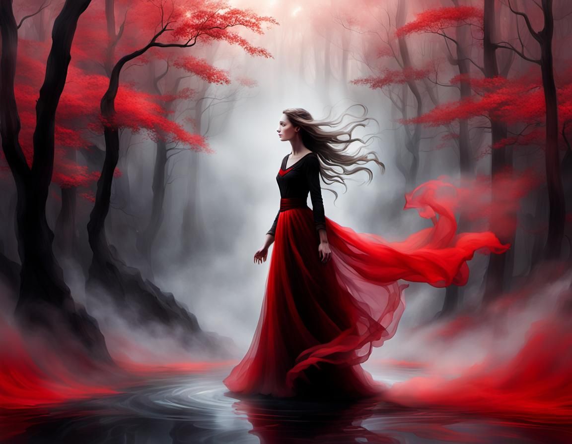 Mystical Woman Emerges from Ethereal Mist