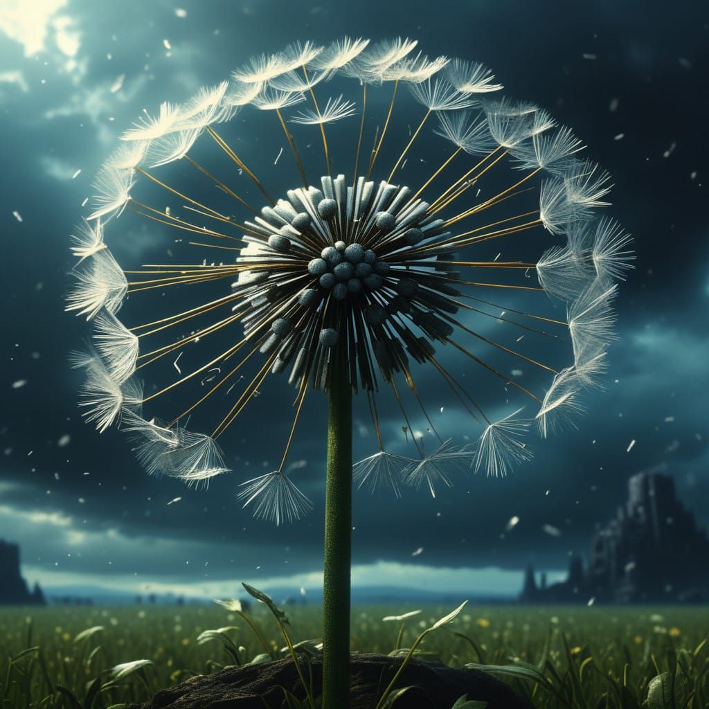 Epic Metal Dandelion Blooms from Ancient Giant's Head