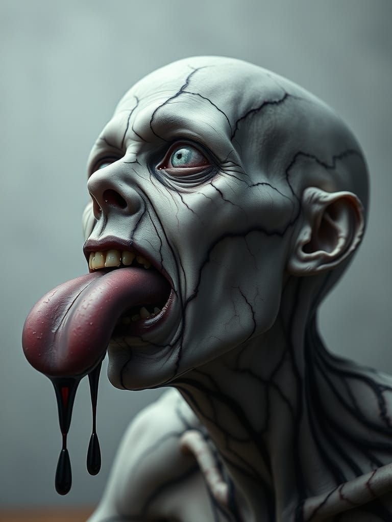 Haunting Surreal Portrait of Porcelain Entity in Horror Aest...