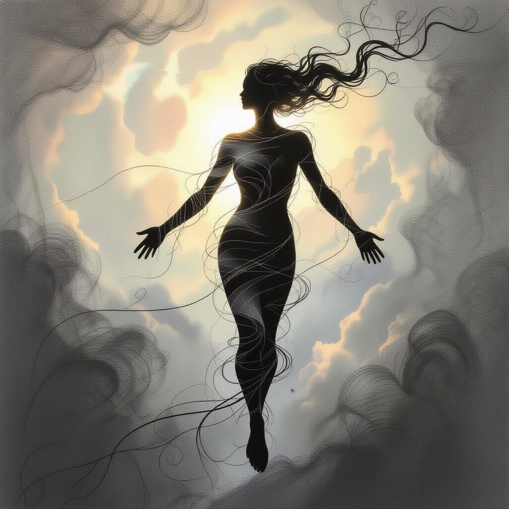 Surreal Pencil Sketch of Unraveling Human Silhouette