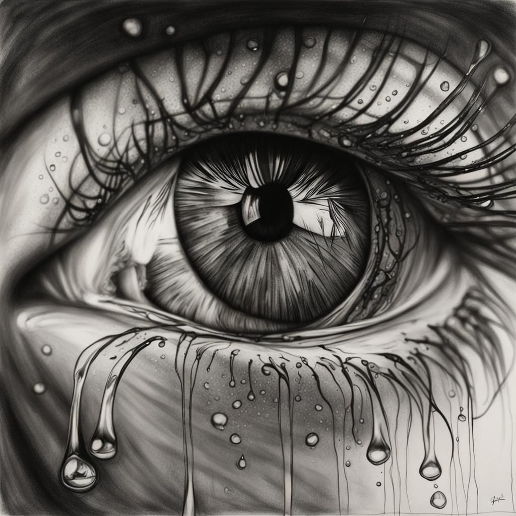 Hyperdetailed Charcoal Drawing of an Eye with Water