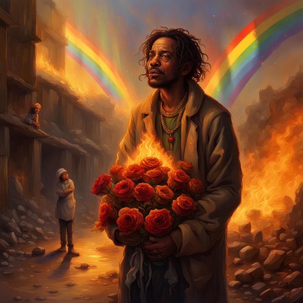 Beggar Spewing Rainbows and Fire: Fantasy Concept Art