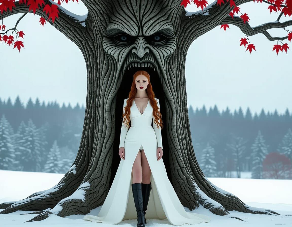 Sansa Stark Stares from Winterfell Weirwood Tree
