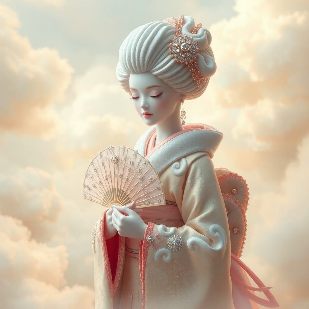 Marshmallow Geisha in Dreamlike Fantasy Landscape