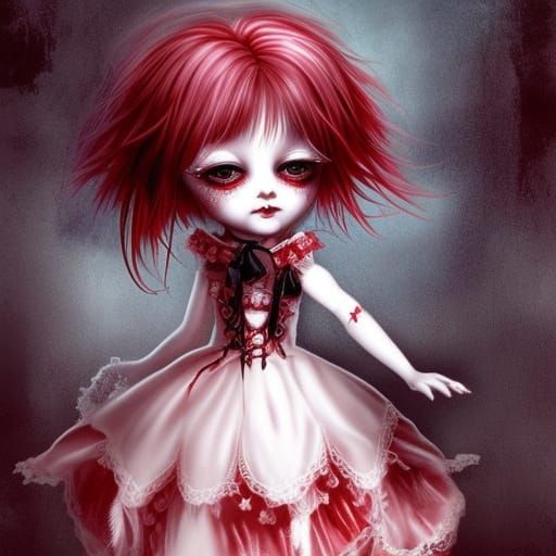 Gothic Porcelain Doll with Big Eyes