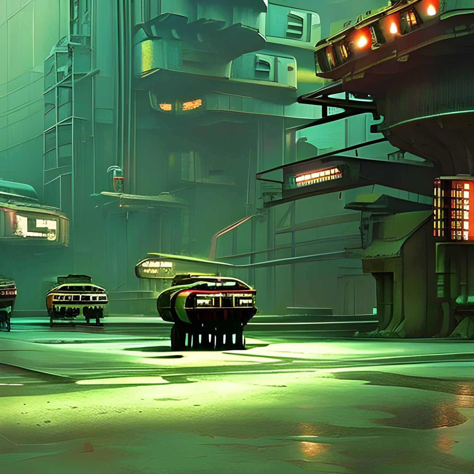 Vintage Cyberpunk Industrial Complex in Muted Colors