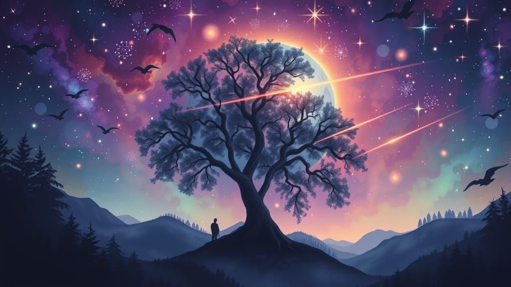 Night Sky with Flickering Stars and Shooting Stars