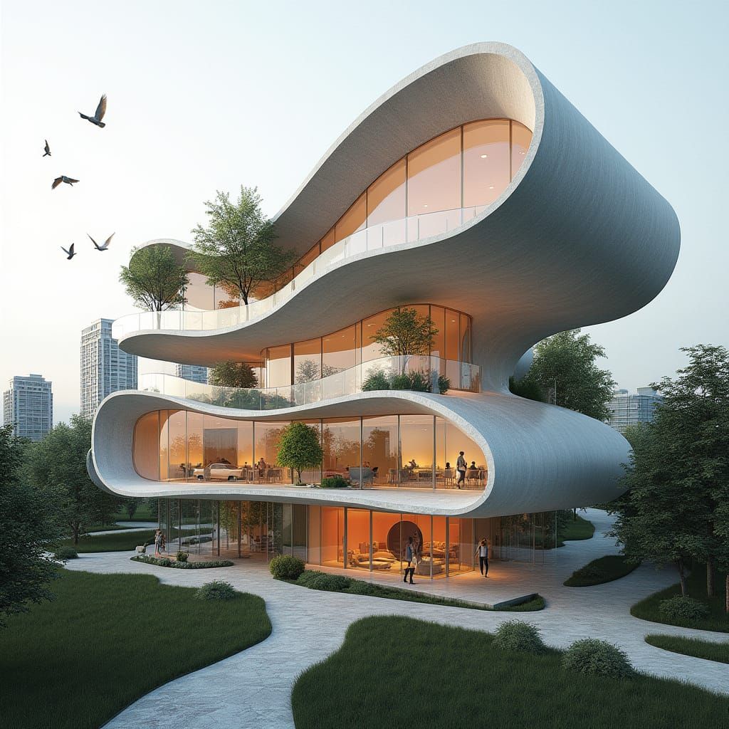 Futuristic Flower Building with Snake Skin Texture