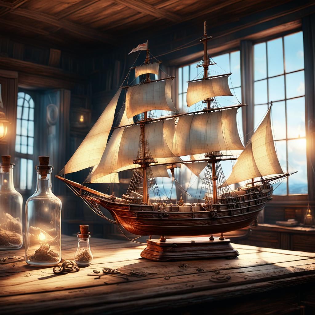 Sailing Ship in a Bottle: Cinematic Digital Painting