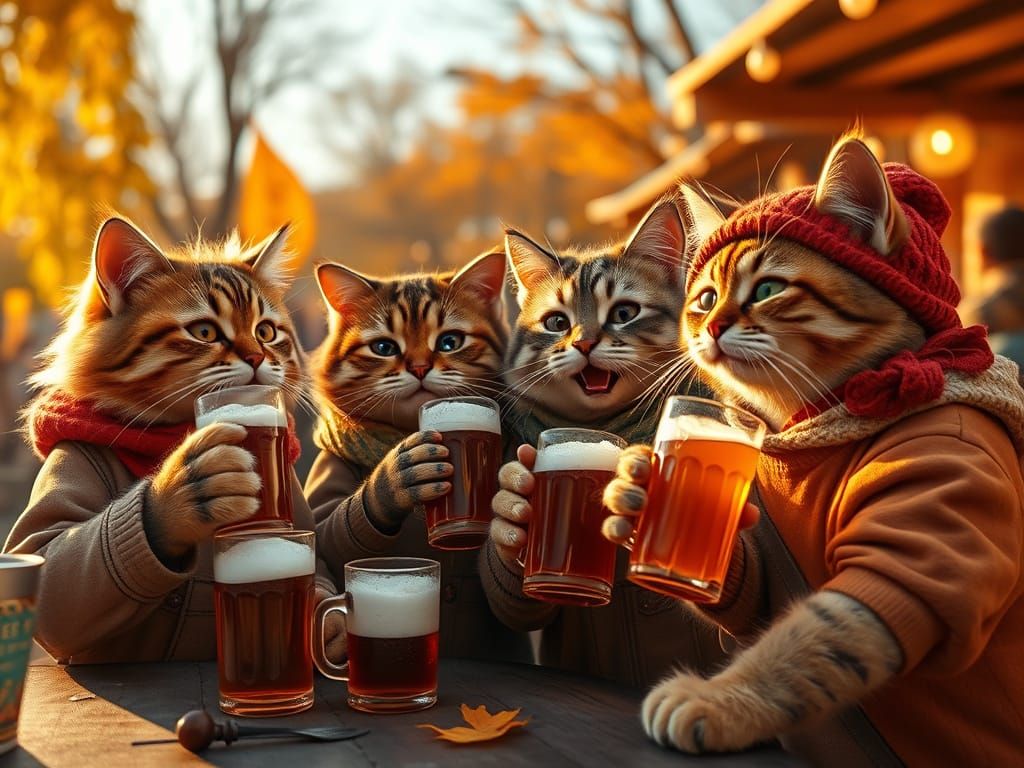 Cats Enjoy Oktoberfest in Autumn Light