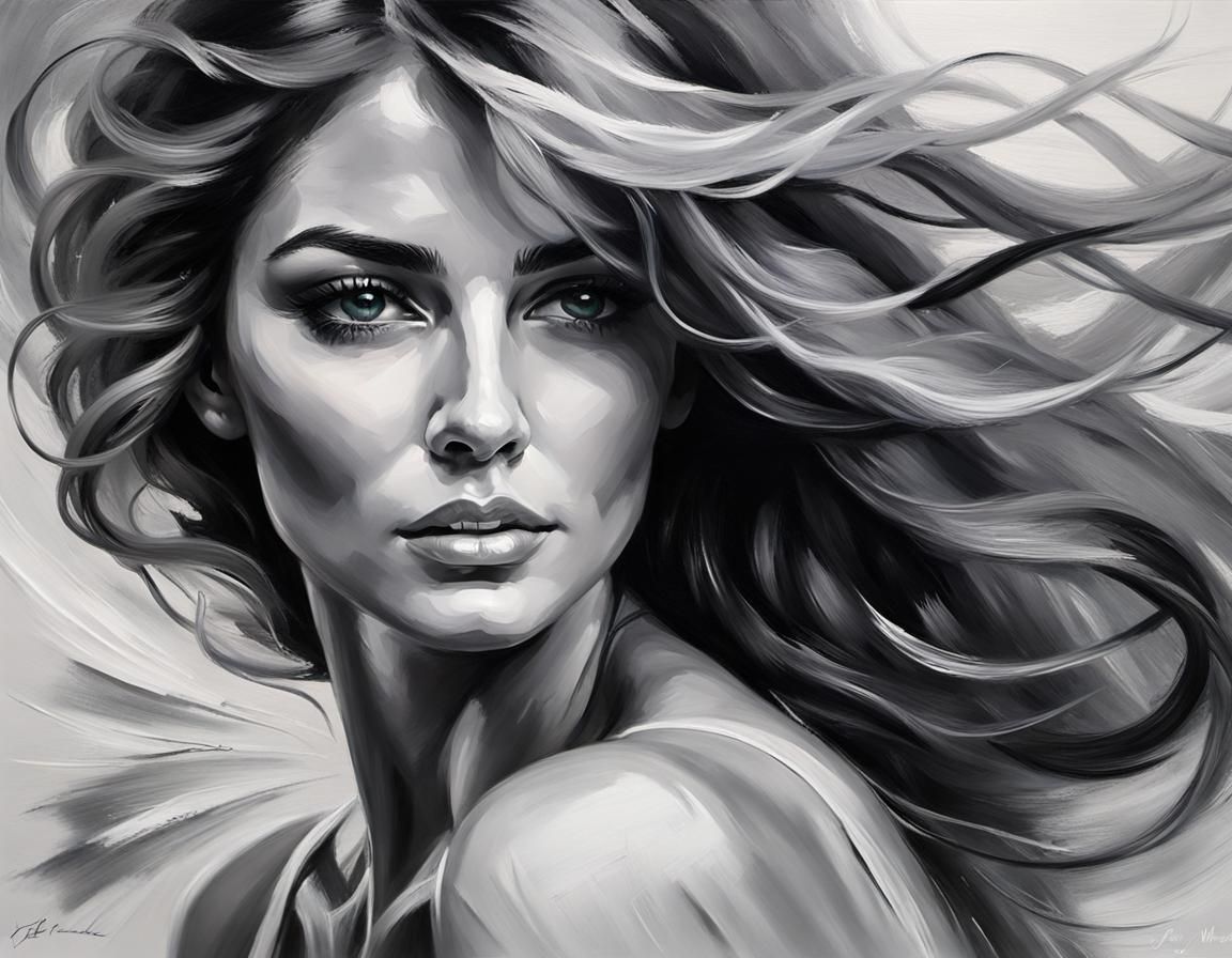 Impressionist Oil Portrait of a Woman with Elegant Makeup