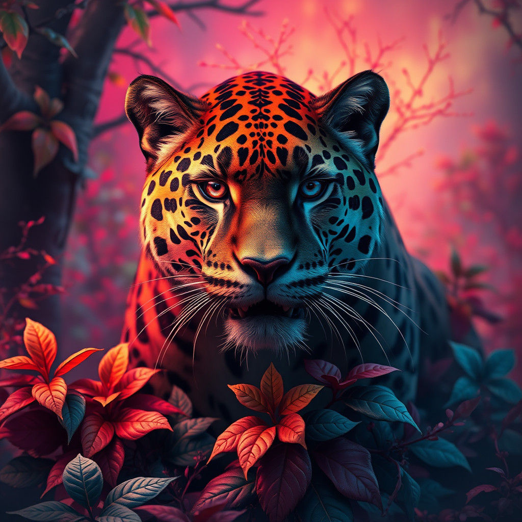 Majestic Panther in Fantasy Landscape, Digital Matte Paintin...