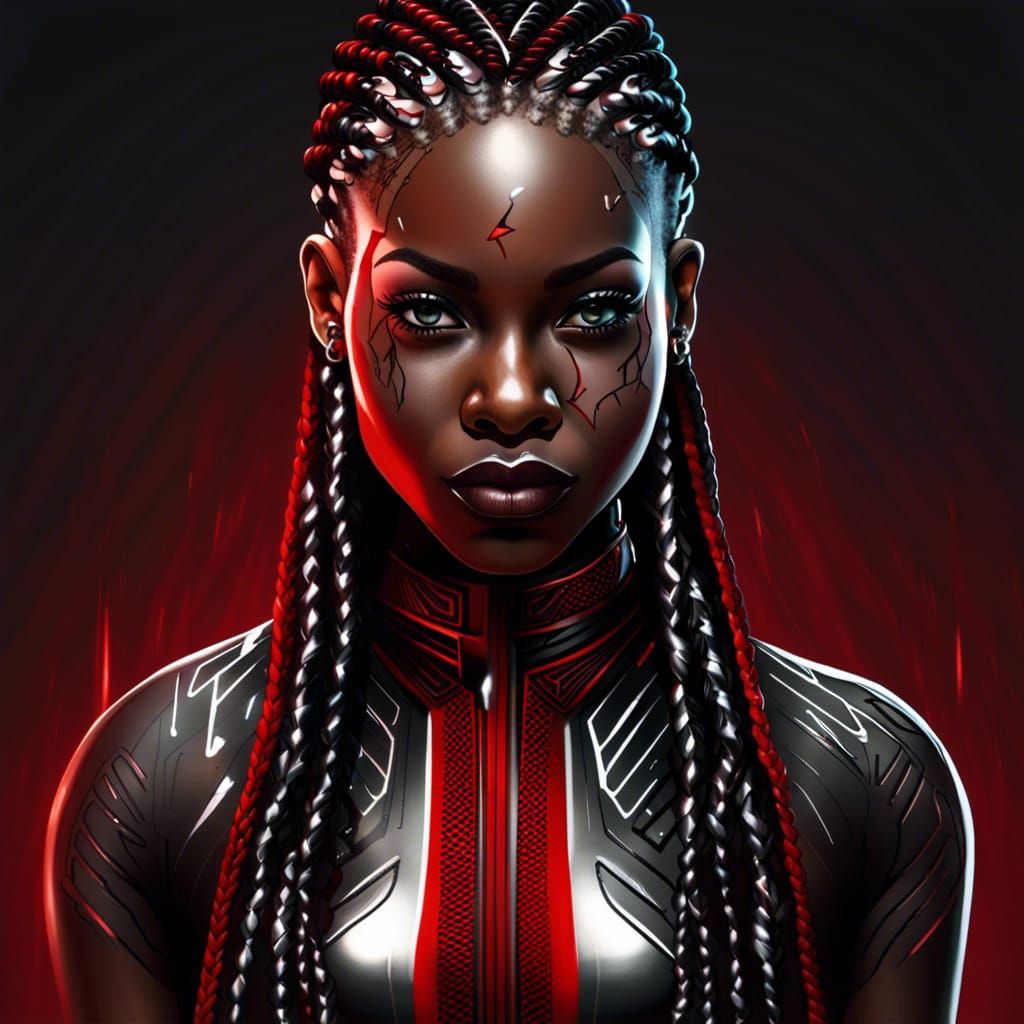 Futuristic African Woman Portrait with Snake Insignias