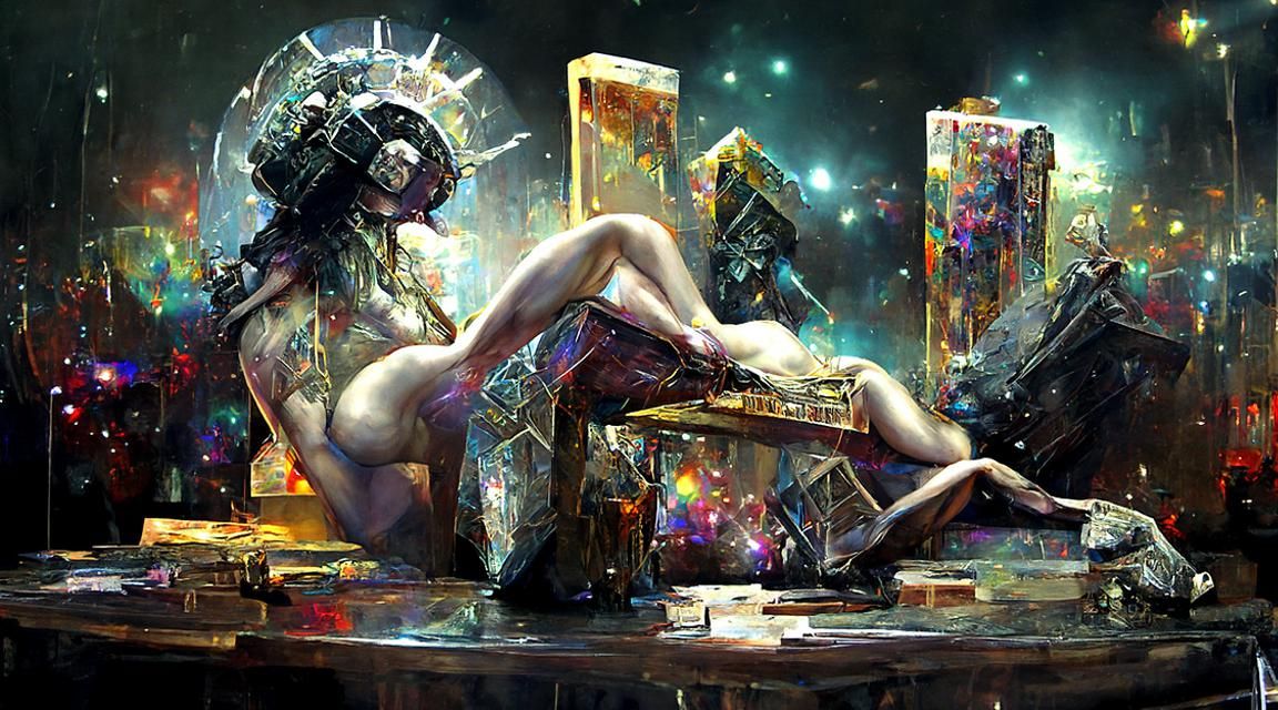 Cosmic Dancer on Bismuth Podium, Digital Painting