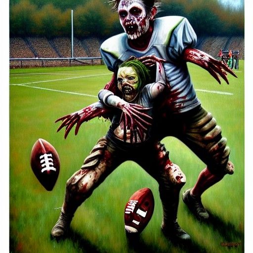 A witch trying to turn a zombie donkey into a zombie football player. oil painting by James Gurney