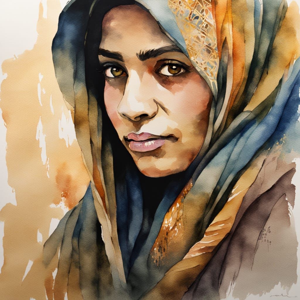 Watercolour Portrait of Woman in Burqa