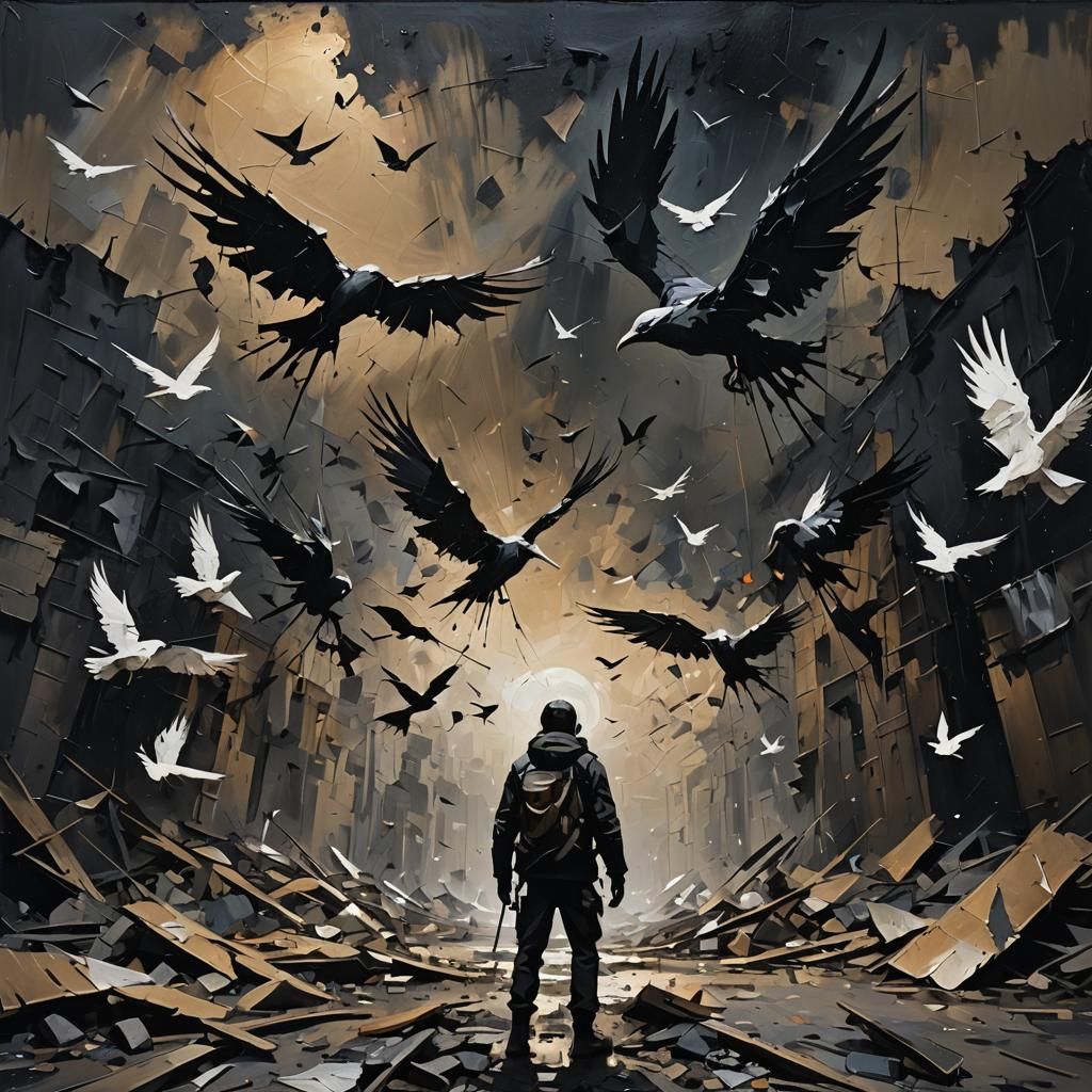 Shattered Wings: Abstract Expressionist Human Figure