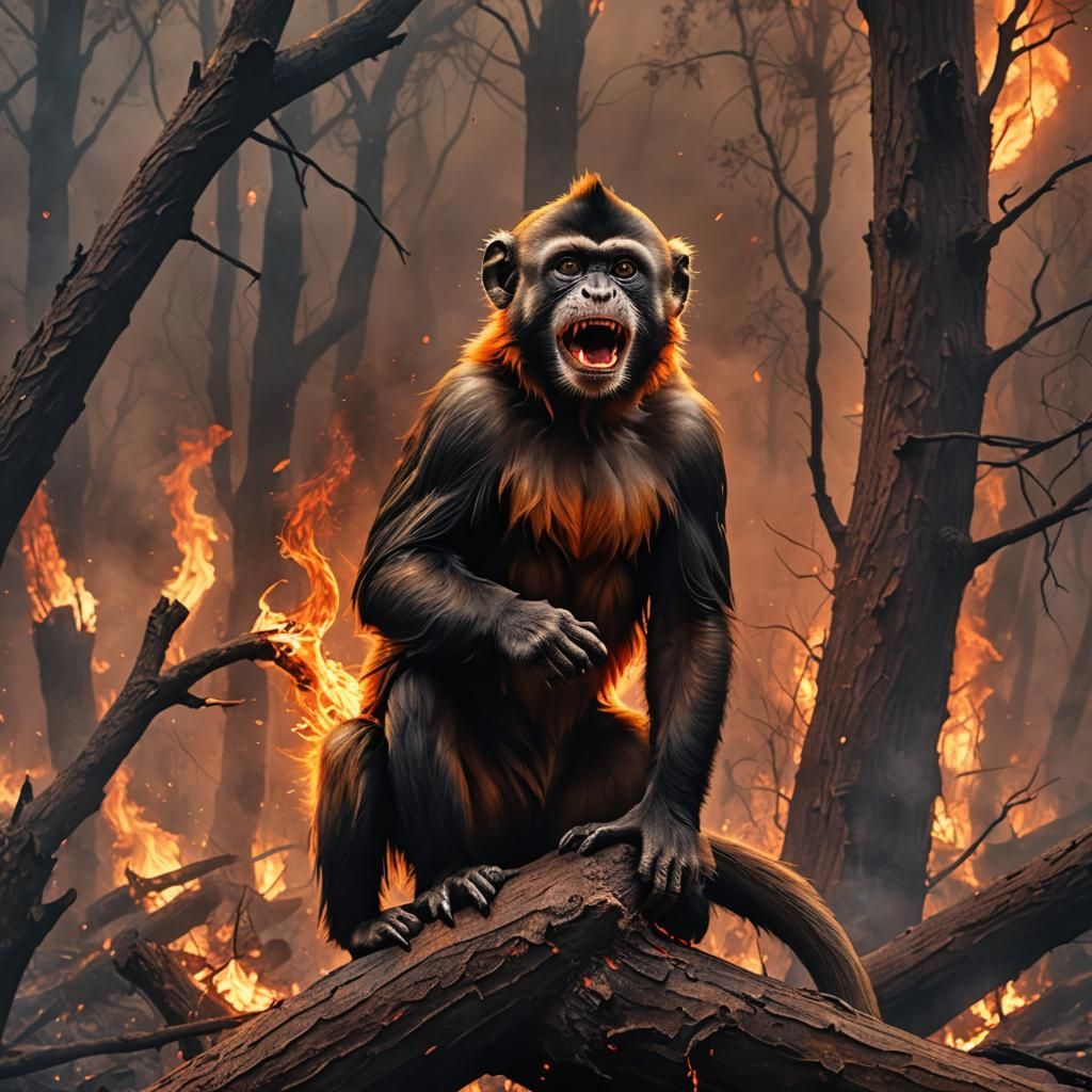 Wildlife Tragedy: Monkey in Forest Fire, Realism