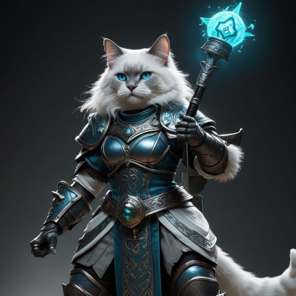 Surreal Feline Cleric Goddess with Glowing Mace