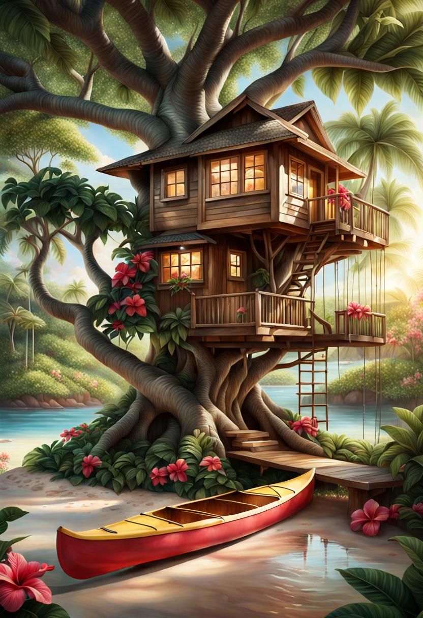 Tropical Treehouse Paradise in Hyper-Realistic Style