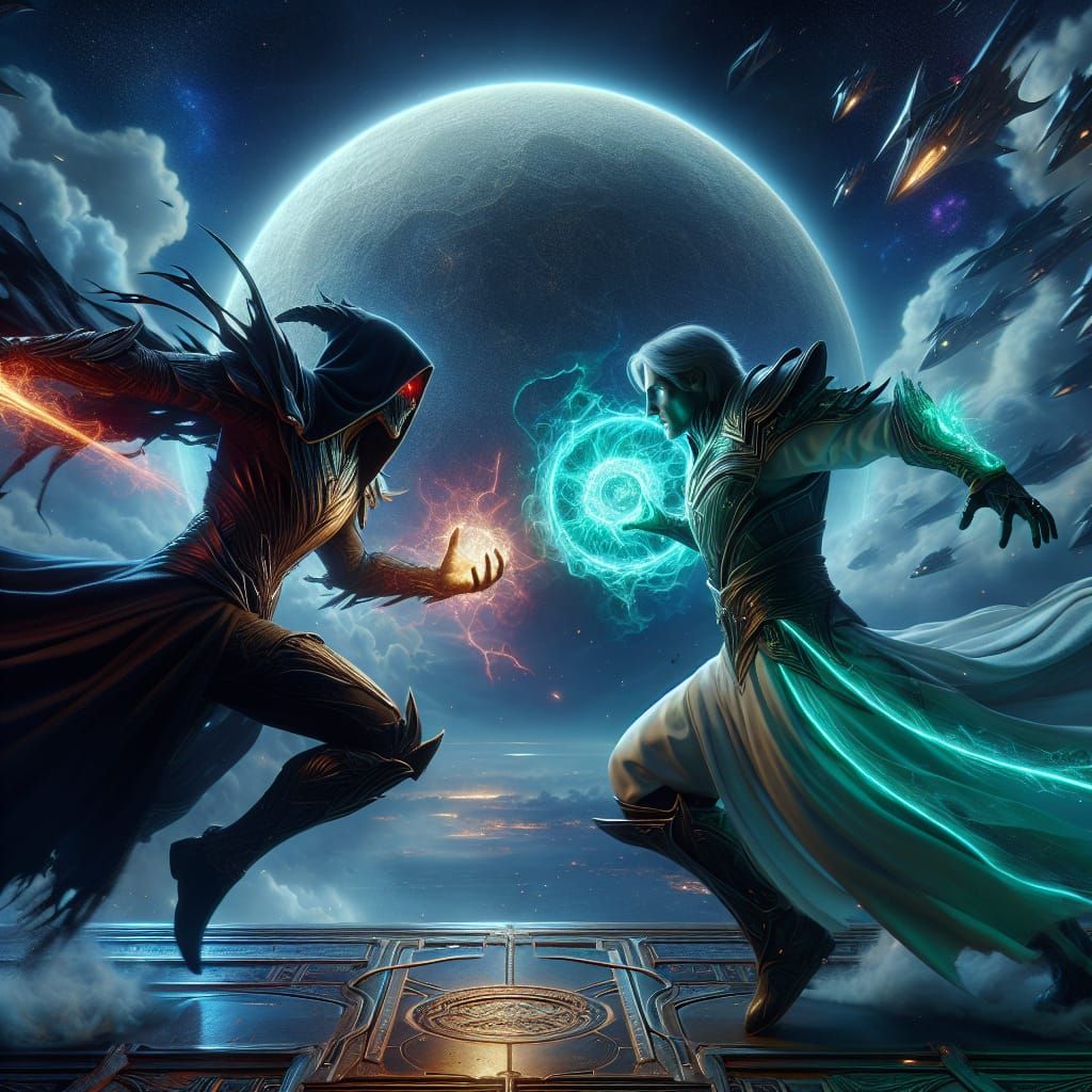 Epic Space Duel in Cinematic Digital Art