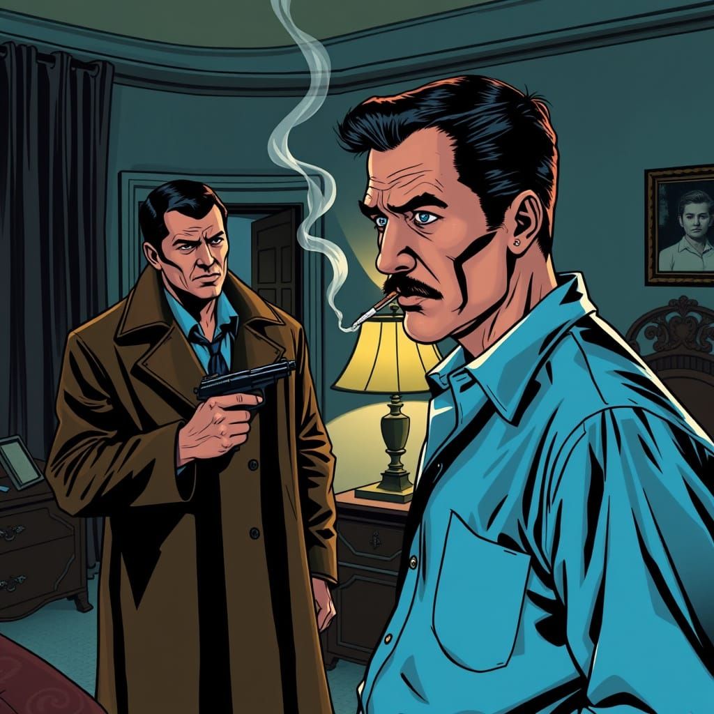 Noir Comic Book Scene: California Mansion Confrontation