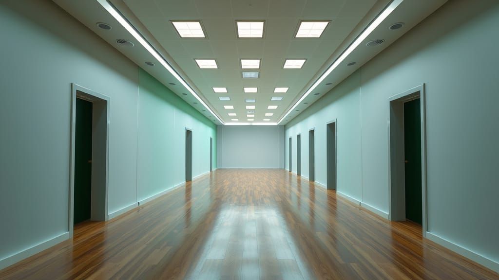 Futuristic Television Studio Corridor in High-Tech Style