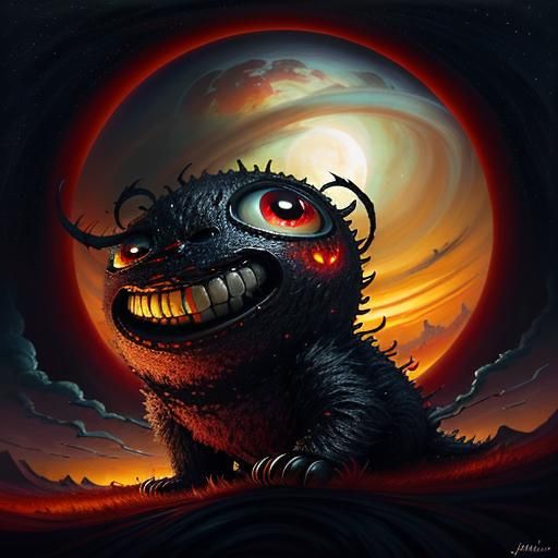 Surreal Creature Under Tornado in Whimsical Style