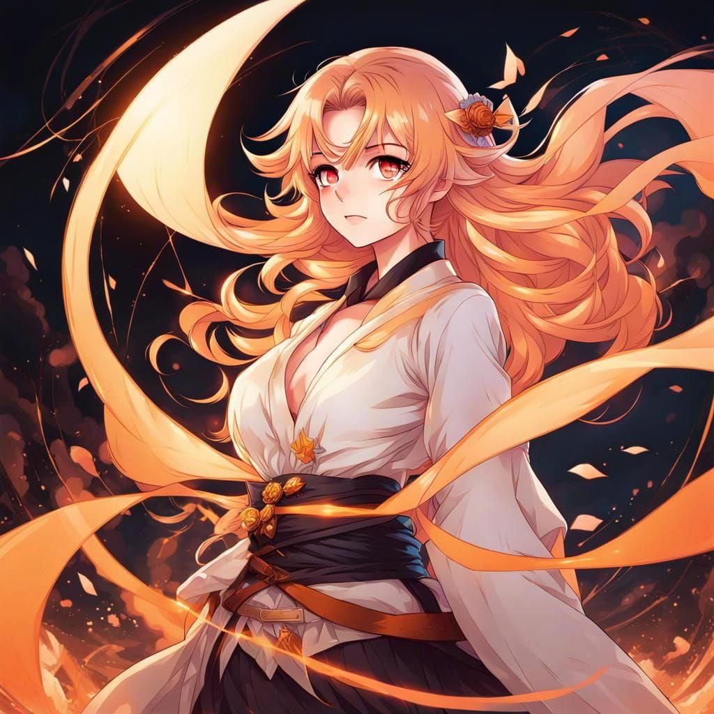 Anime Flame Witch with Liquid Light Outlines