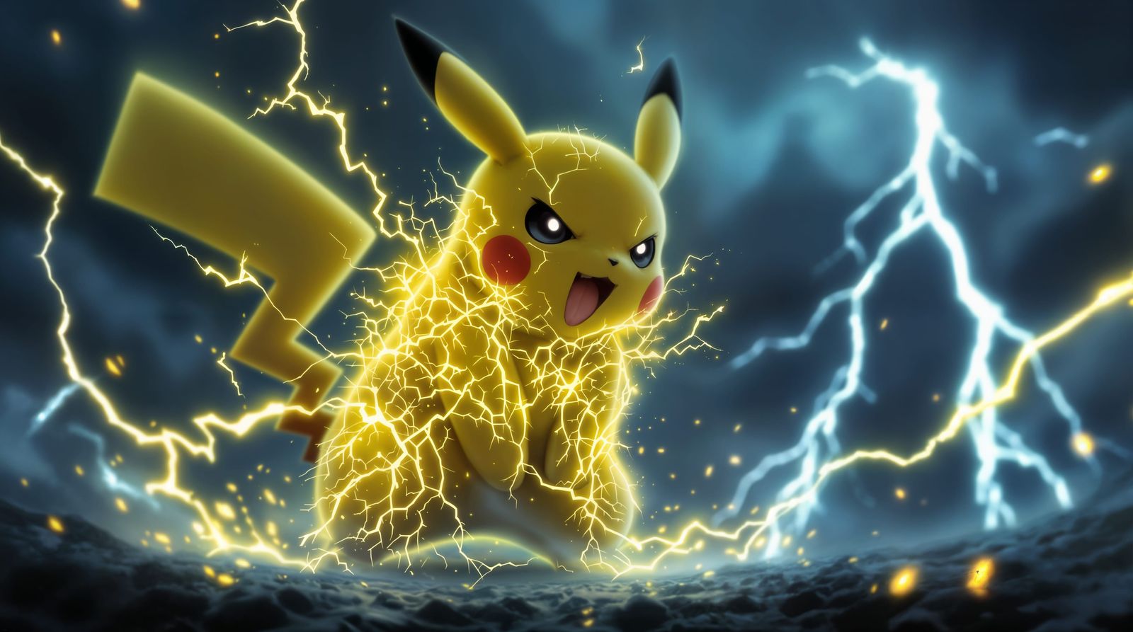 Hyper-Realistic Pikachu Thunder Attack in Anime Style