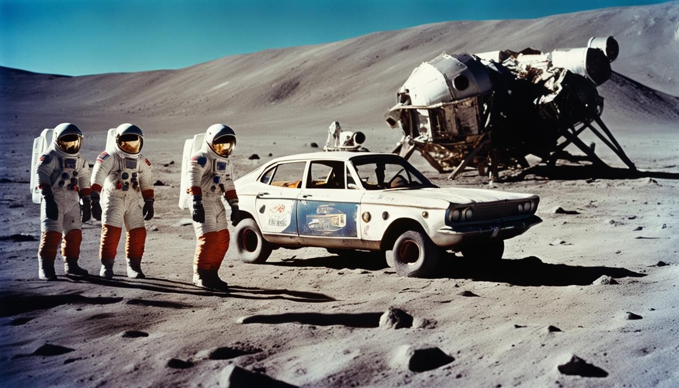 Humorous Moon Landing Scene with Careless Astronauts