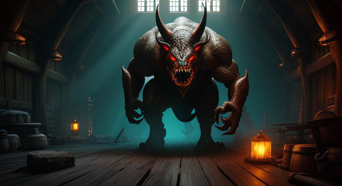 Dark Fantasy Demon in an Underground Lair