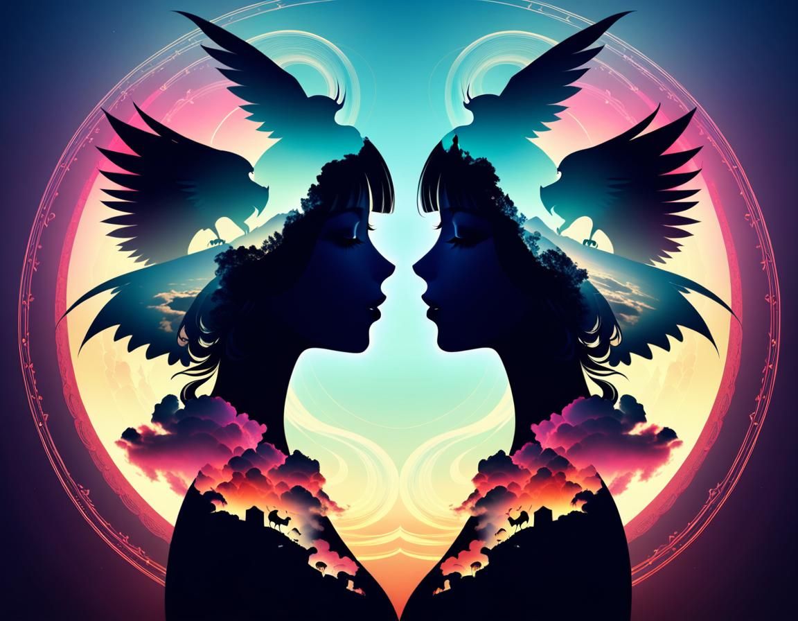 Surreal Double Exposure: Mythical Creatures and Imagination