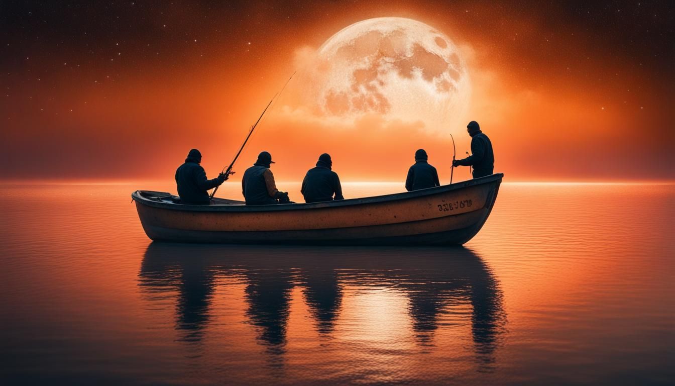 Fishermen Under Milky Way: Hazy Ocean Nightscape