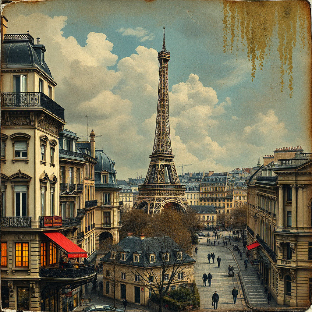 Paris Postcard Collage: Mixed Media Fantasy Art