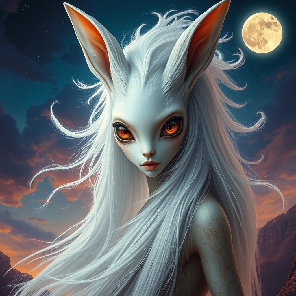 Surreal Alien Woman with Rabbit Features
