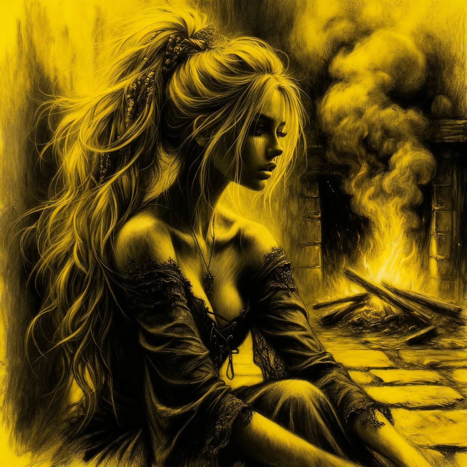 Norse Goddess of Forbidden Love in Charcoal Portrait