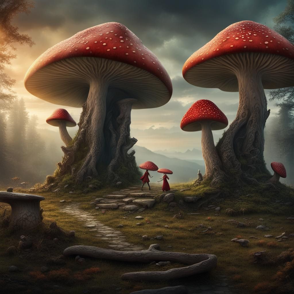 Fairies Dancing on Dolmen with Mushrooms